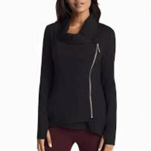 White House Black Market Asymmetrical Cowl Neck Jacket Front Zipper Sz 2